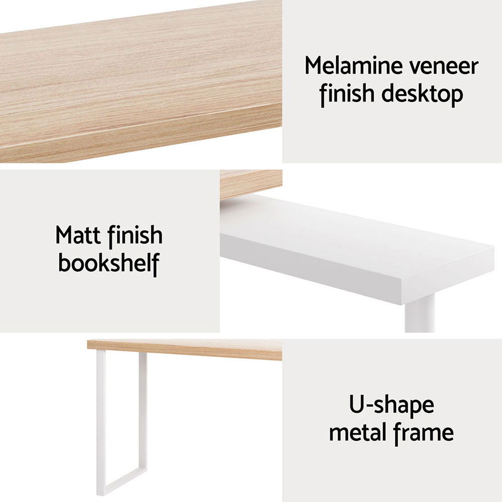 Rotary Corner Desk with Bookshelf - White & Oak - Homecoze