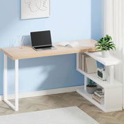 Rotary Corner Desk with Bookshelf - White & Oak - Homecoze
