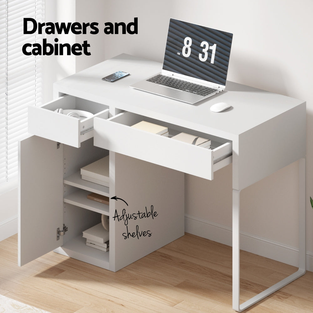 Metal Desk With Storage Cabinets - White - Homecoze