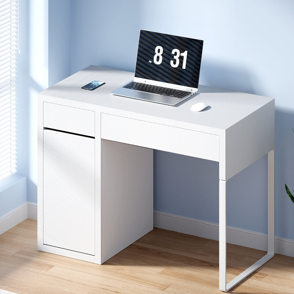 Metal Desk With Storage Cabinets - White - Homecoze