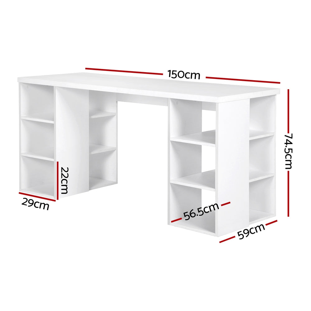 3 Level Desk with Storage & Bookshelf - White - Homecoze