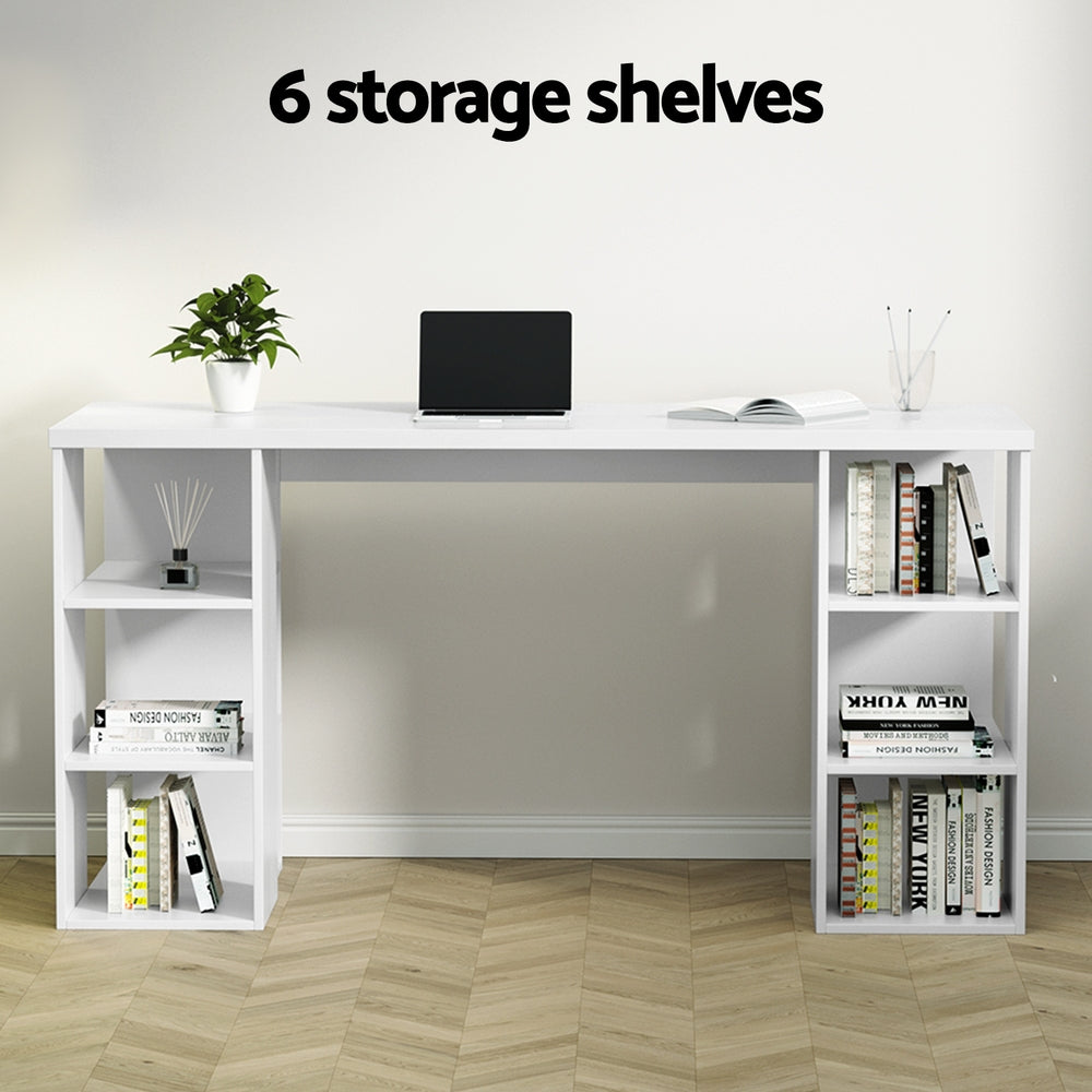 3 Level Desk with Storage & Bookshelf - White - Homecoze