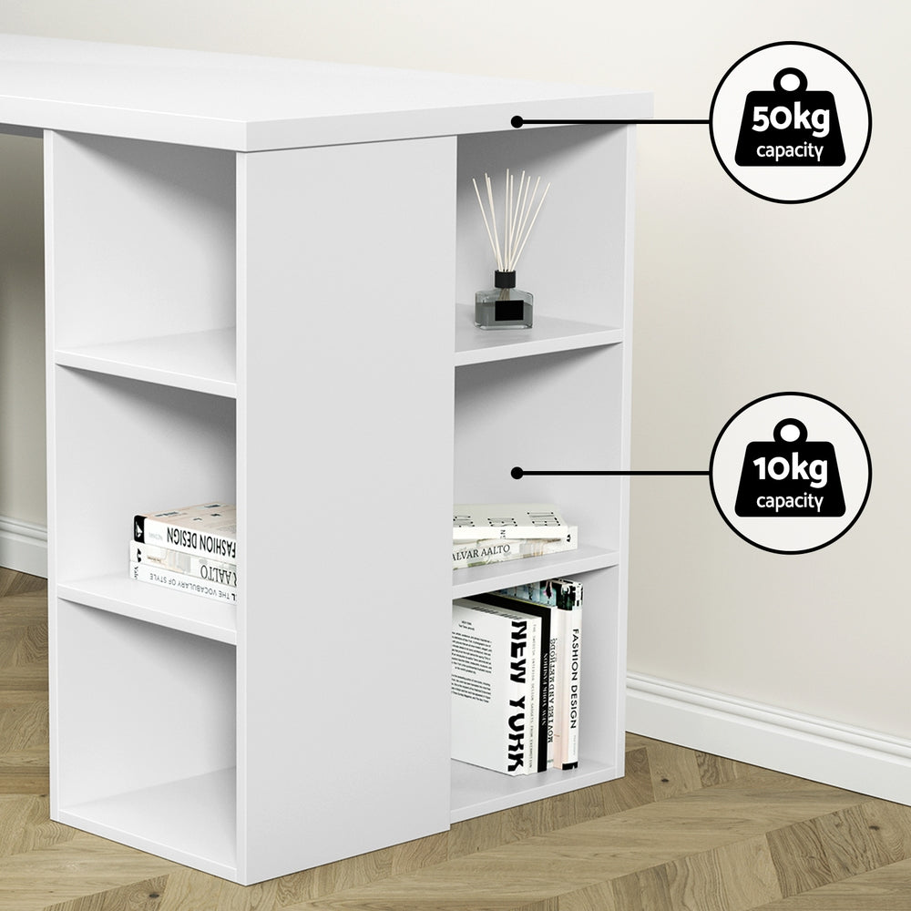 3 Level Desk with Storage & Bookshelf - White - Homecoze
