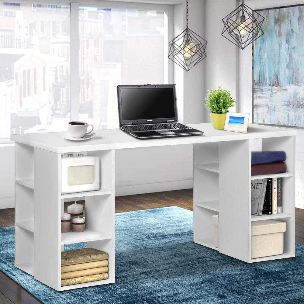 3 Level Desk with Storage & Bookshelf - White - Homecoze