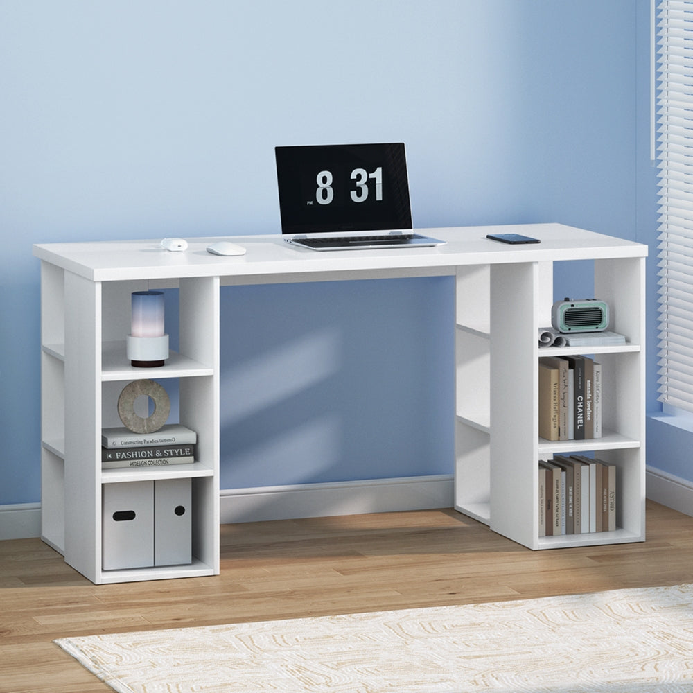 3 Level Desk with Storage & Bookshelf - White - Homecoze