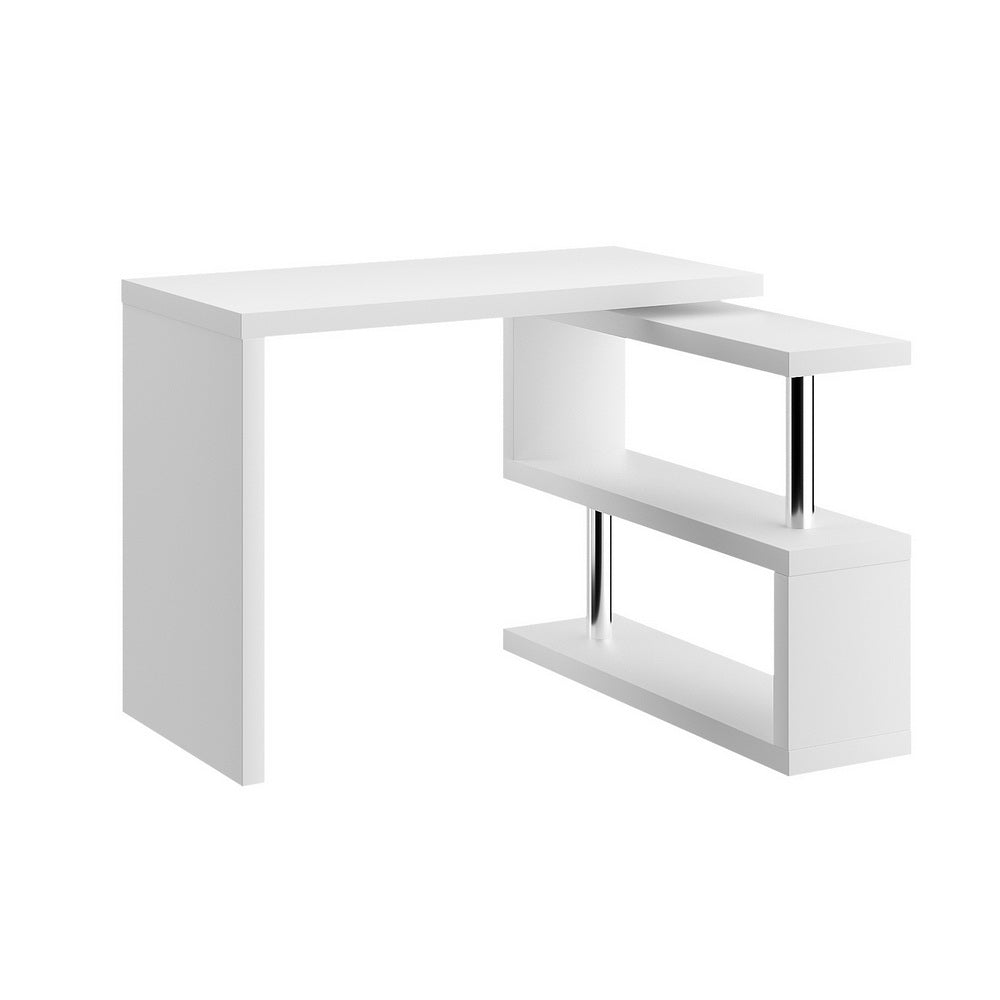 Rotary Corner Desk with Bookshelf - White - Homecoze