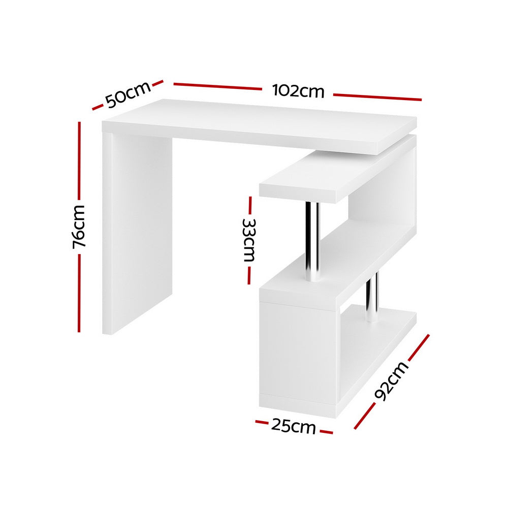 Rotary Corner Desk with Bookshelf - White - Homecoze