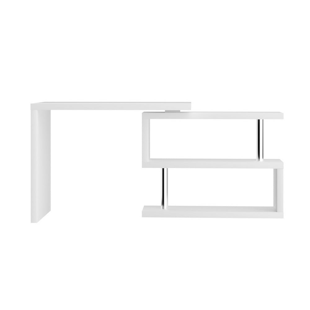 Rotary Corner Desk with Bookshelf - White - Homecoze
