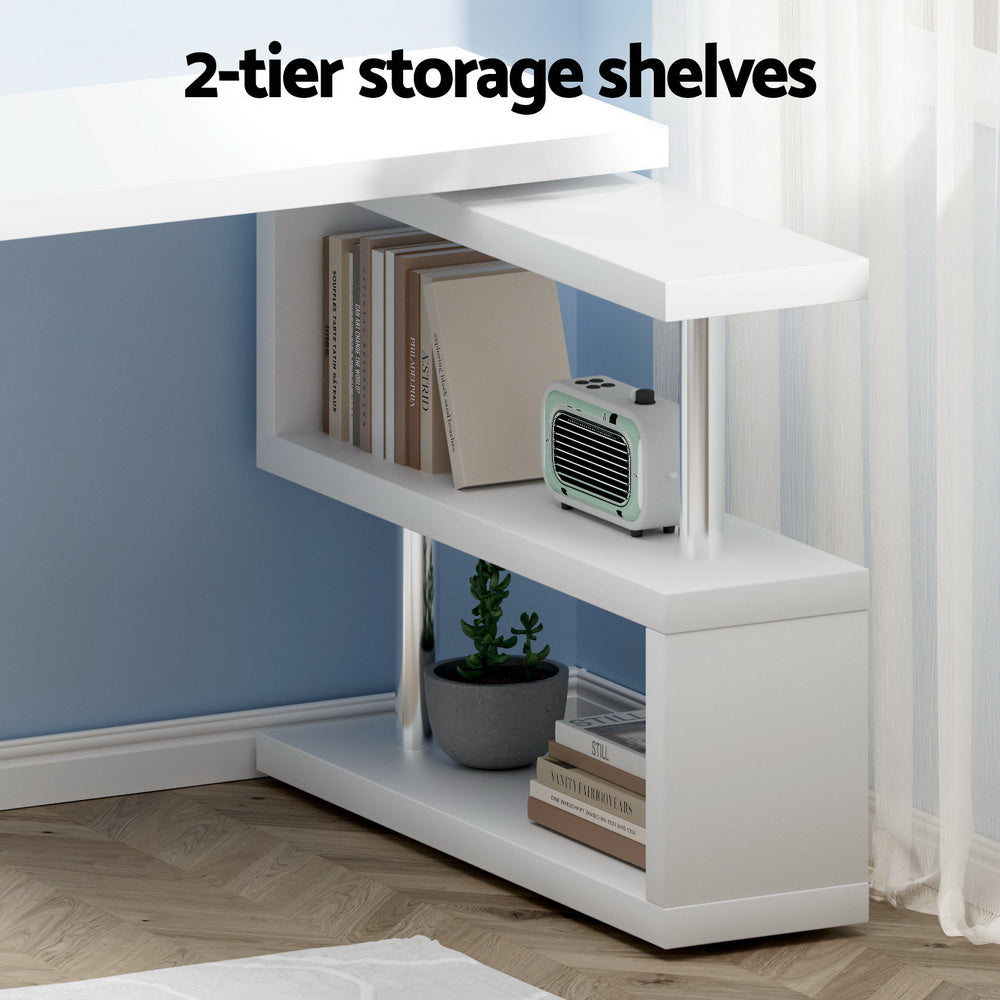 Rotary Corner Desk with Bookshelf - White - Homecoze