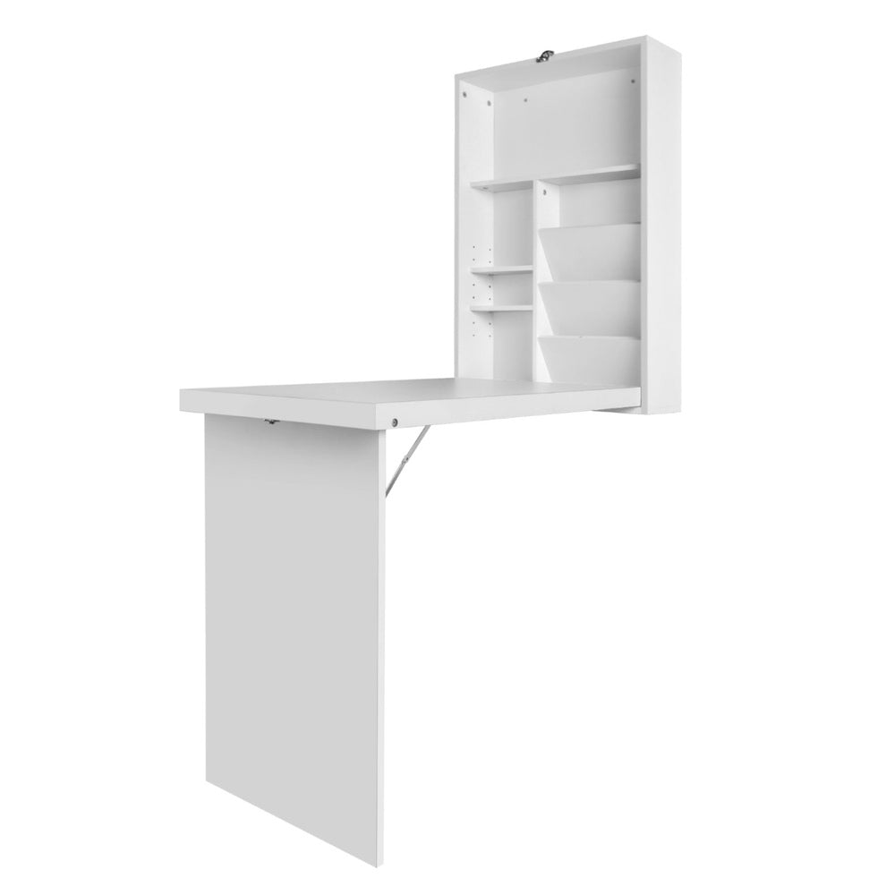 Foldable Space Saving Wall Mounted Bookshelf Desk - White - Homecoze