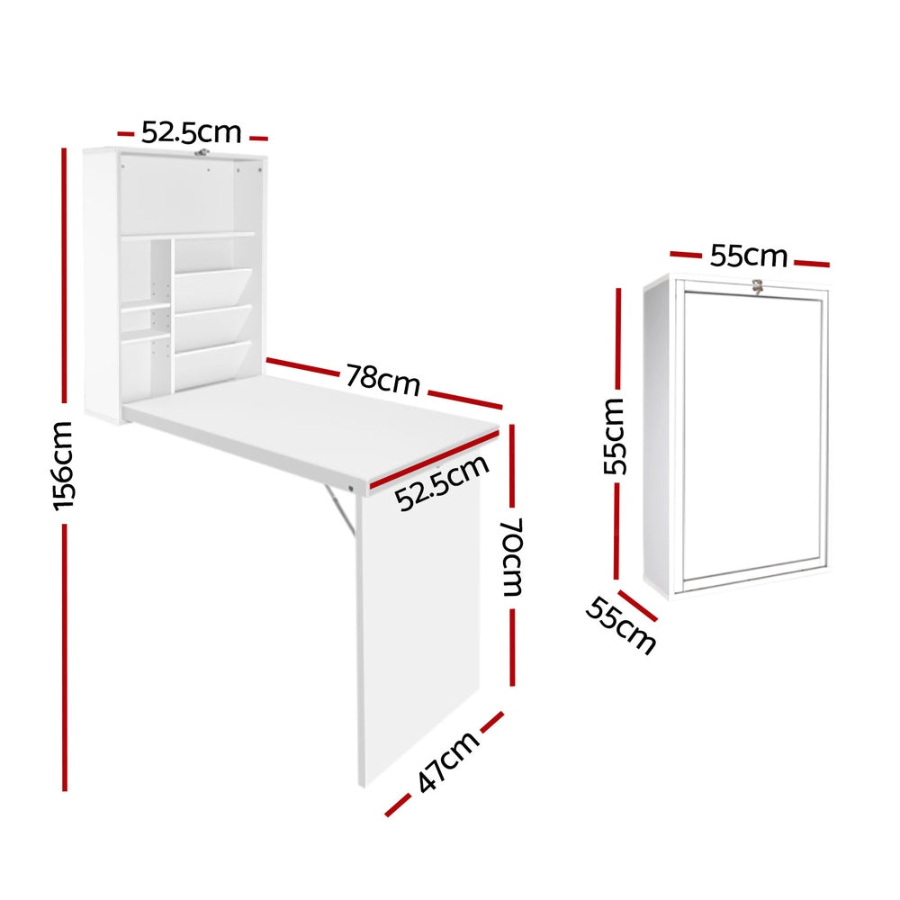 Foldable Space Saving Wall Mounted Bookshelf Desk - White - Homecoze