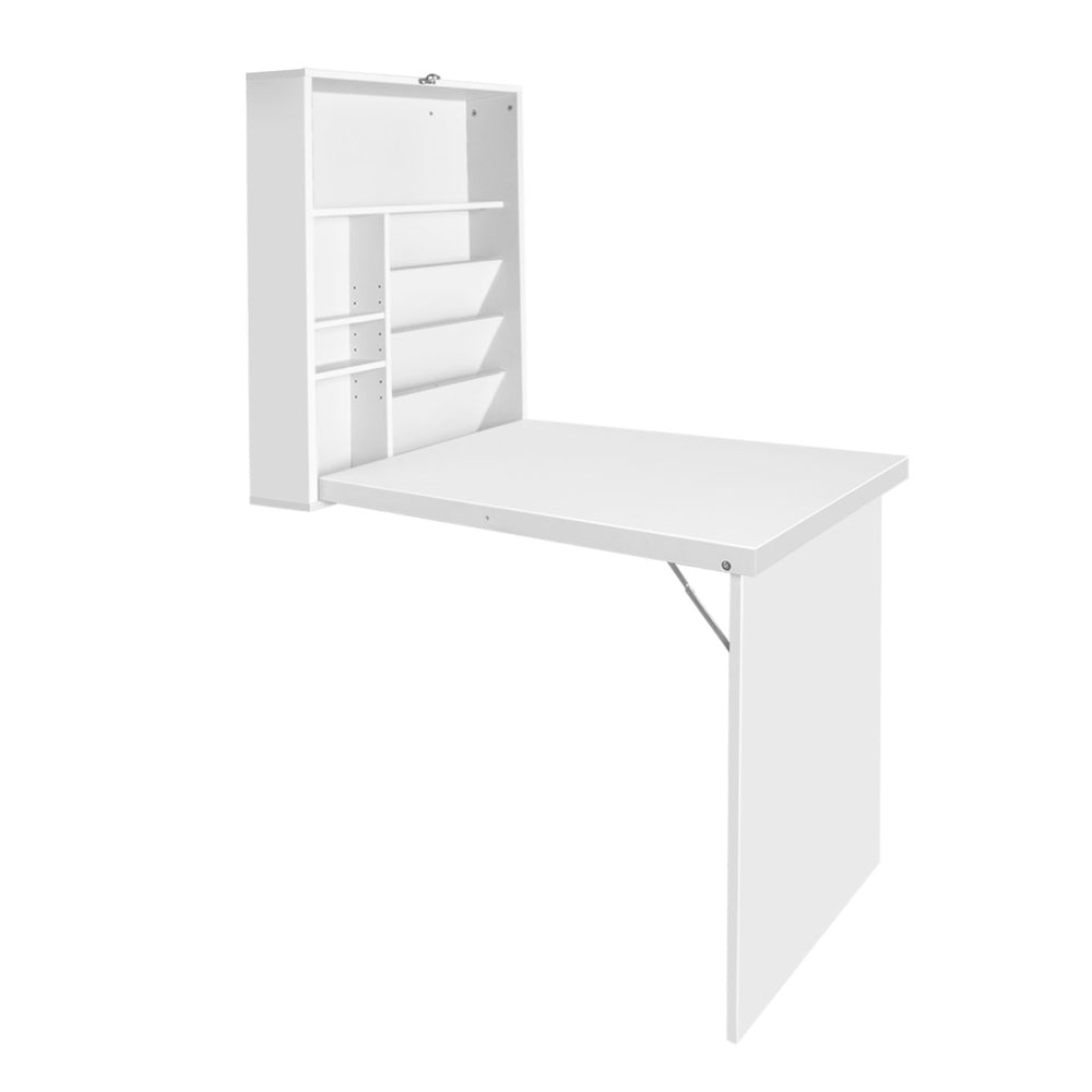 Foldable Space Saving Wall Mounted Bookshelf Desk - White - Homecoze