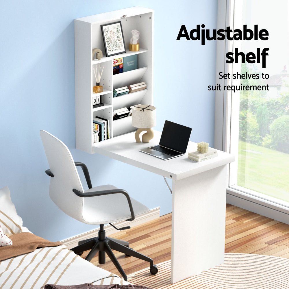 Foldable Space Saving Wall Mounted Bookshelf Desk - White - Homecoze