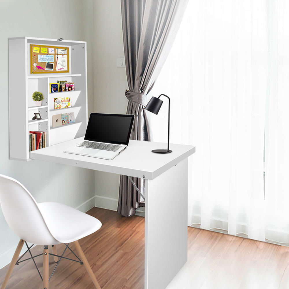 Foldable Space Saving Wall Mounted Bookshelf Desk - White - Homecoze