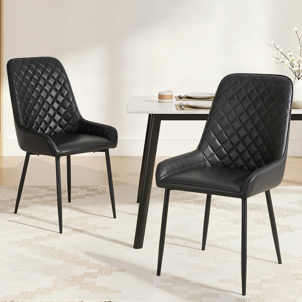Vincent (Set of 2) PU Leather Retro Dining Chairs - Black