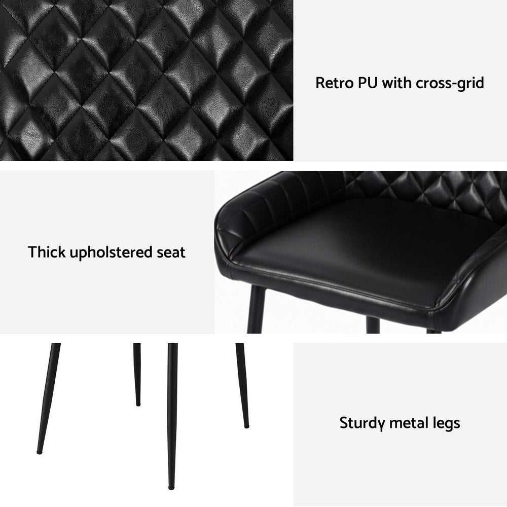 Vincent (Set of 4) PU Leather Retro Dining Chairs - Black