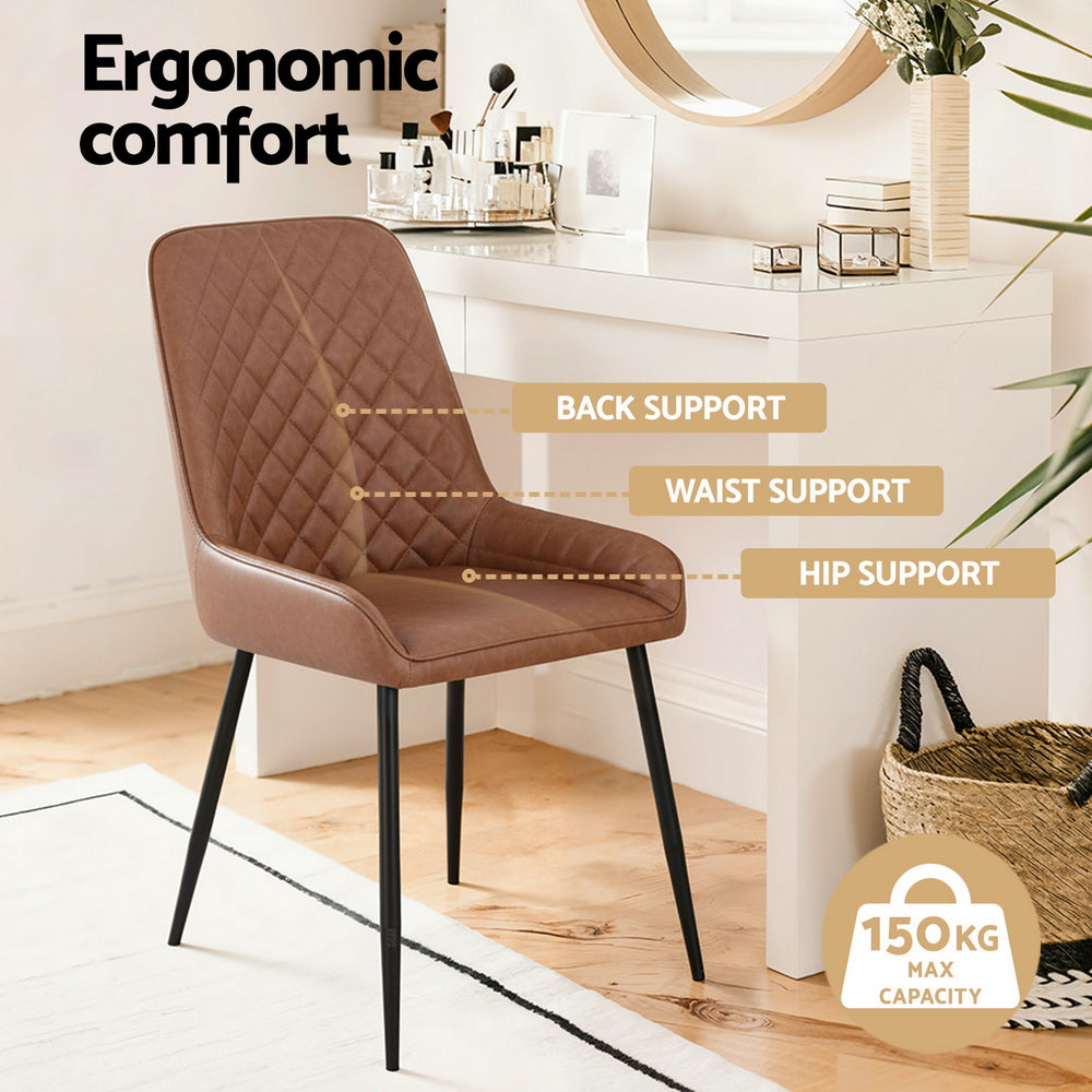 Vincent (Set of 2) PU Leather Retro Dining Chairs - Brown