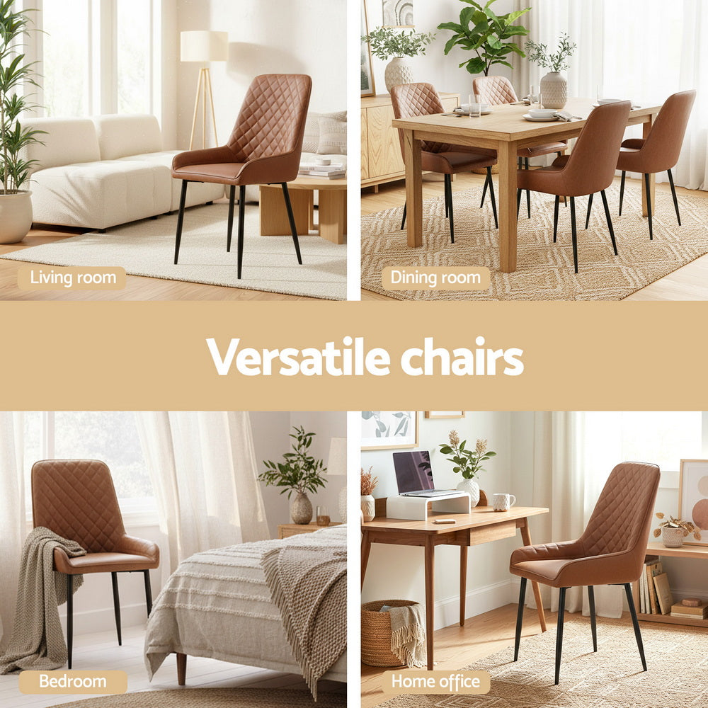 Vincent (Set of 4) PU Leather Retro Dining Chairs - Brown