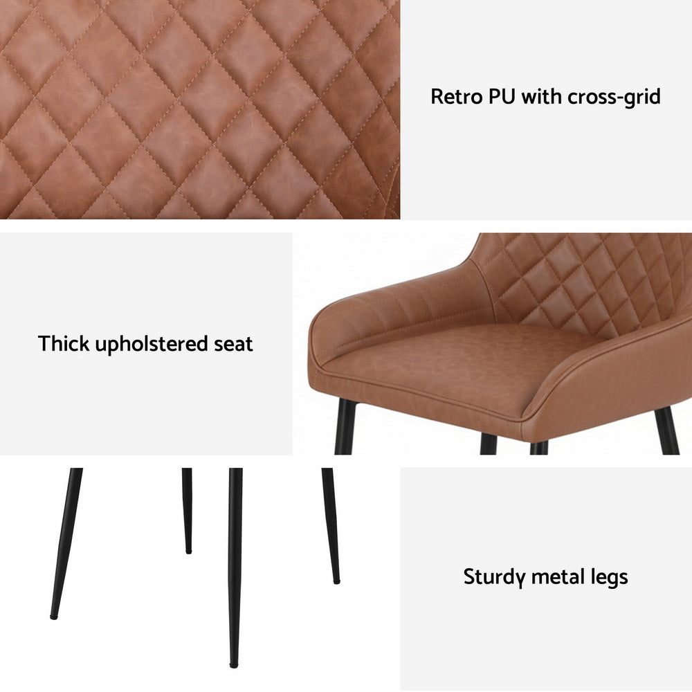 Vincent (Set of 4) PU Leather Retro Dining Chairs - Brown