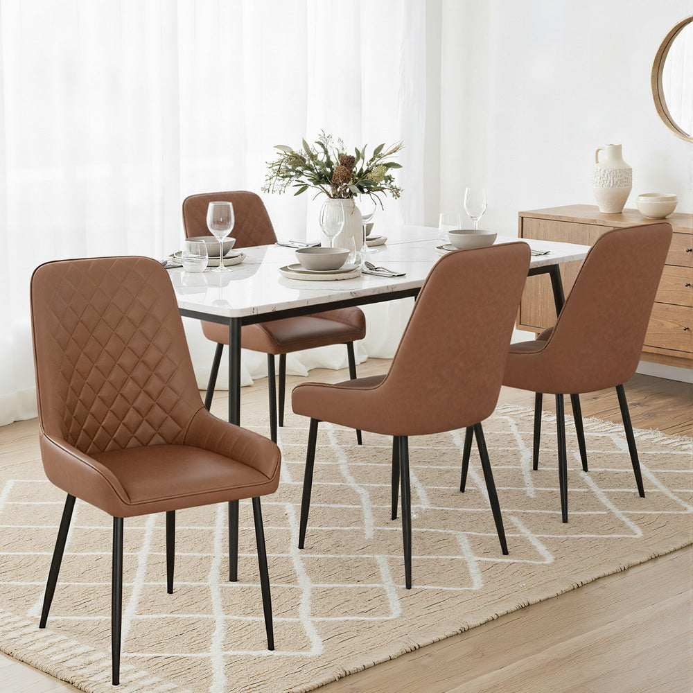 Vincent (Set of 4) PU Leather Retro Dining Chairs - Brown