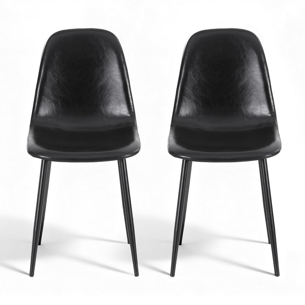 Sebastian (Set of 2) PU Leather Retro Dining Chairs - Black