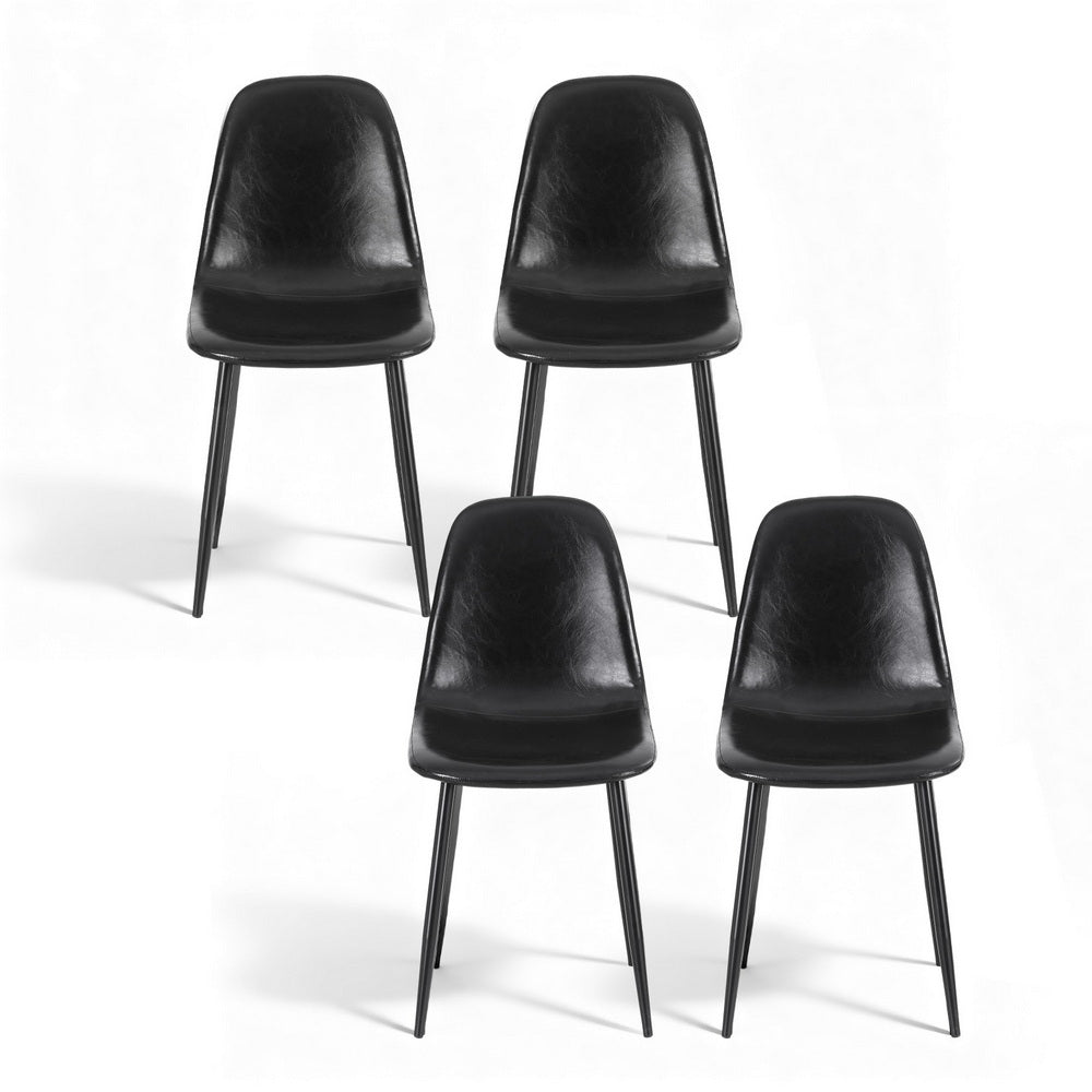 Sebastian (Set of 4) PU Leather Retro Dining Chairs - Black