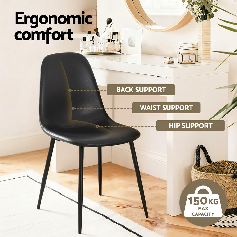 Sebastian (Set of 4) PU Leather Retro Dining Chairs - Black