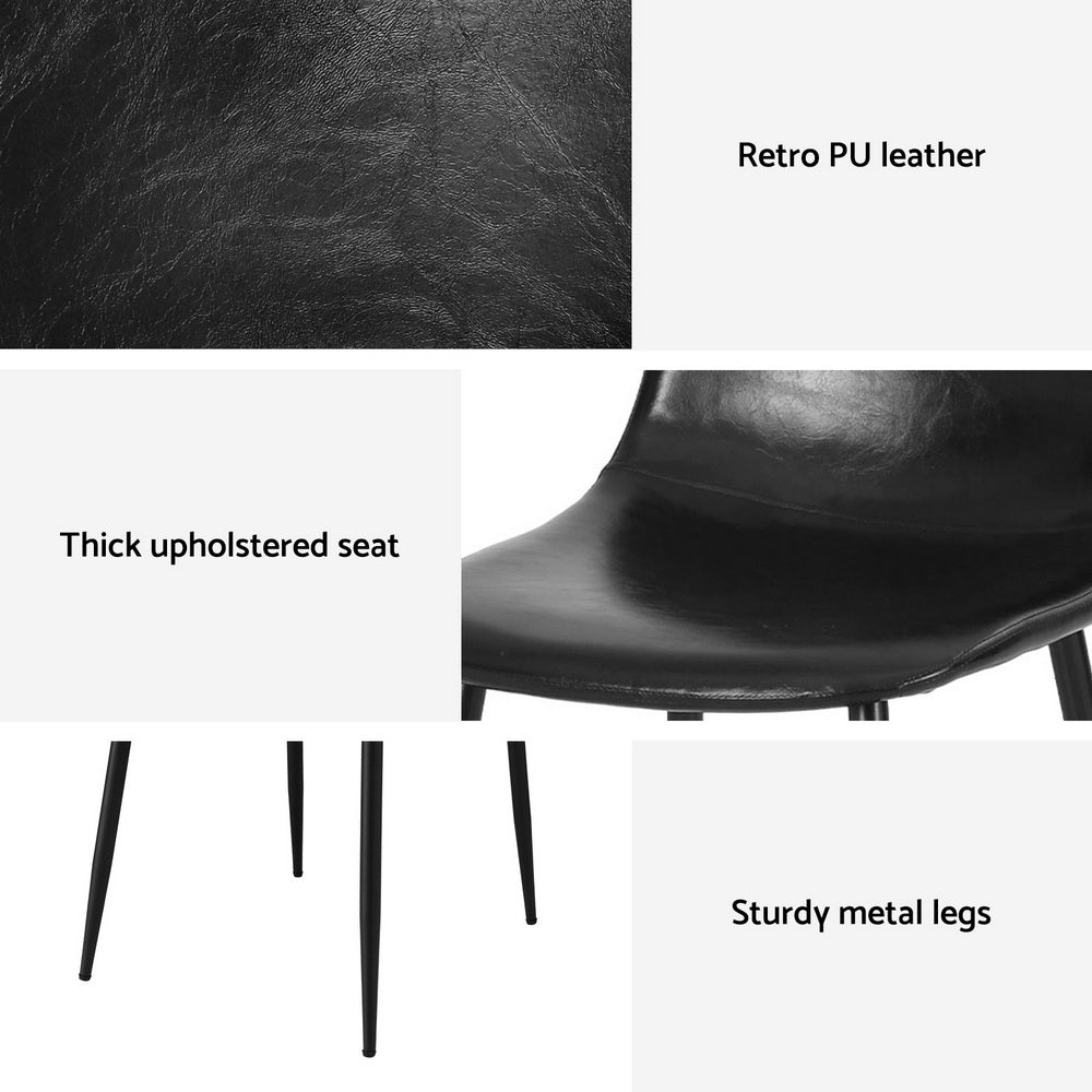 Sebastian (Set of 4) PU Leather Retro Dining Chairs - Black