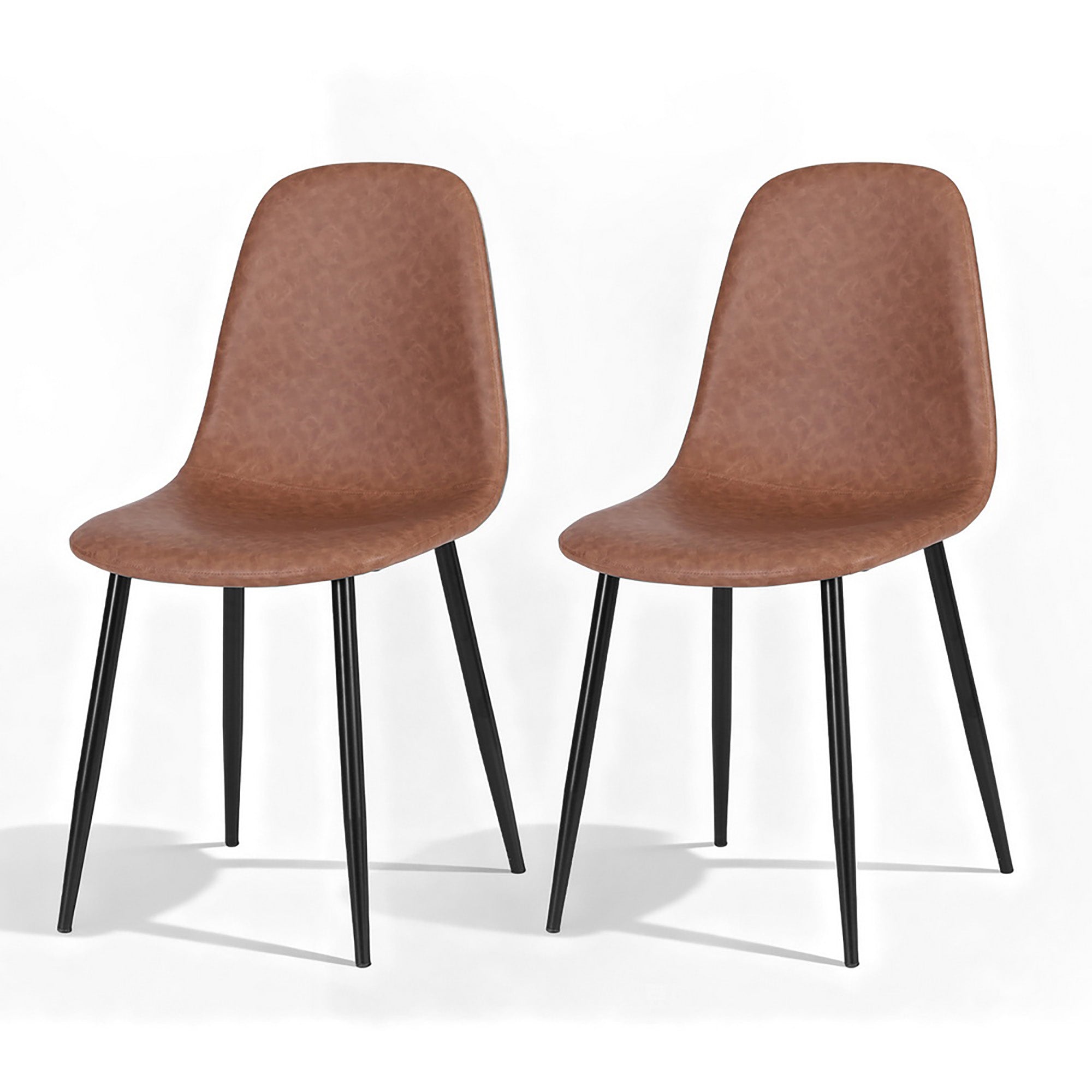 Sebastian (Set of 2) PU Leather Retro Dining Chairs - Brown