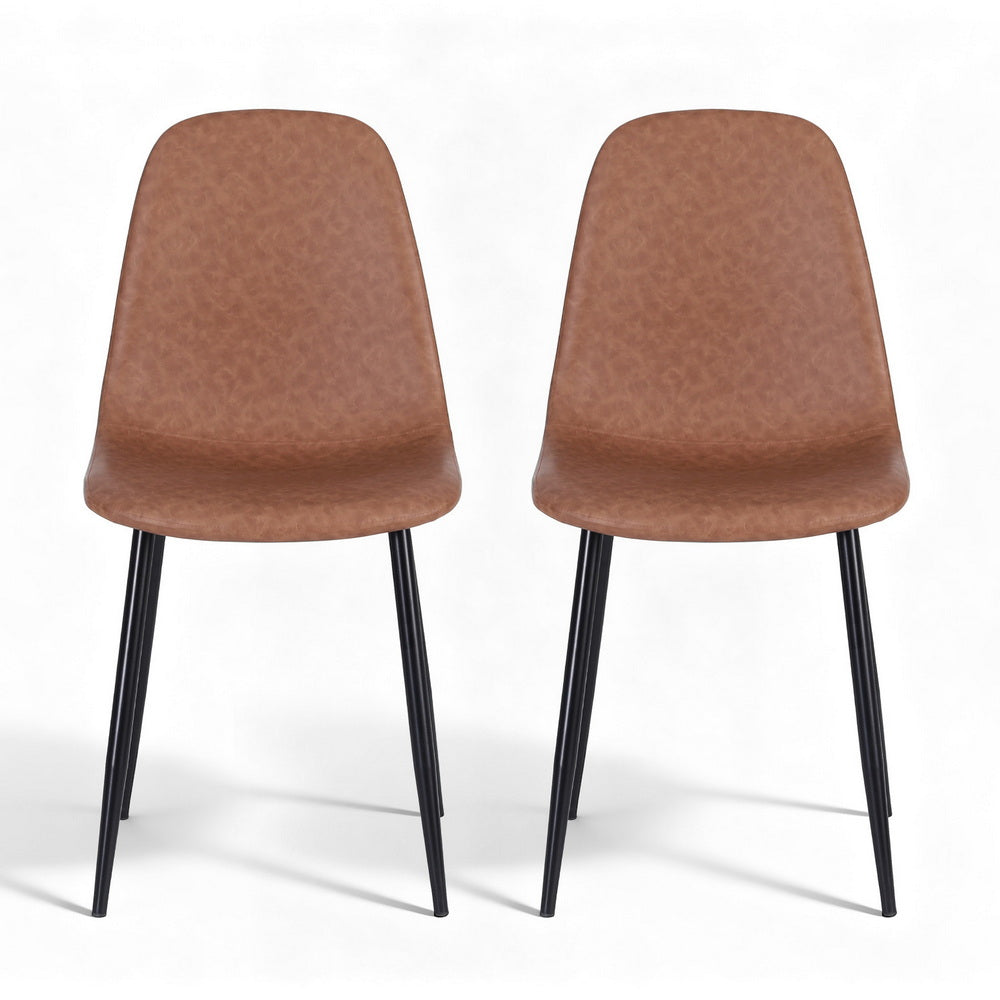 Sebastian (Set of 2) PU Leather Retro Dining Chairs - Brown