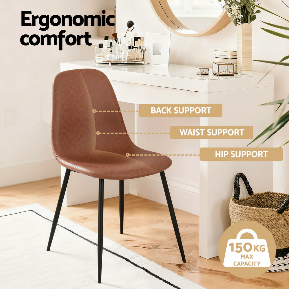 Sebastian (Set of 2) PU Leather Retro Dining Chairs - Brown