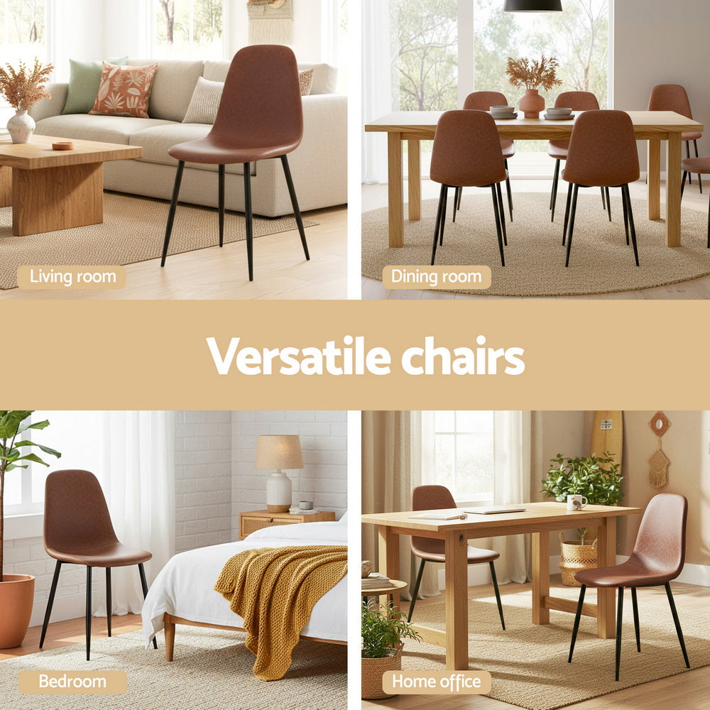 Sebastian (Set of 2) PU Leather Retro Dining Chairs - Brown