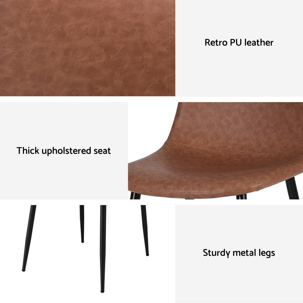 Sebastian (Set of 2) PU Leather Retro Dining Chairs - Brown