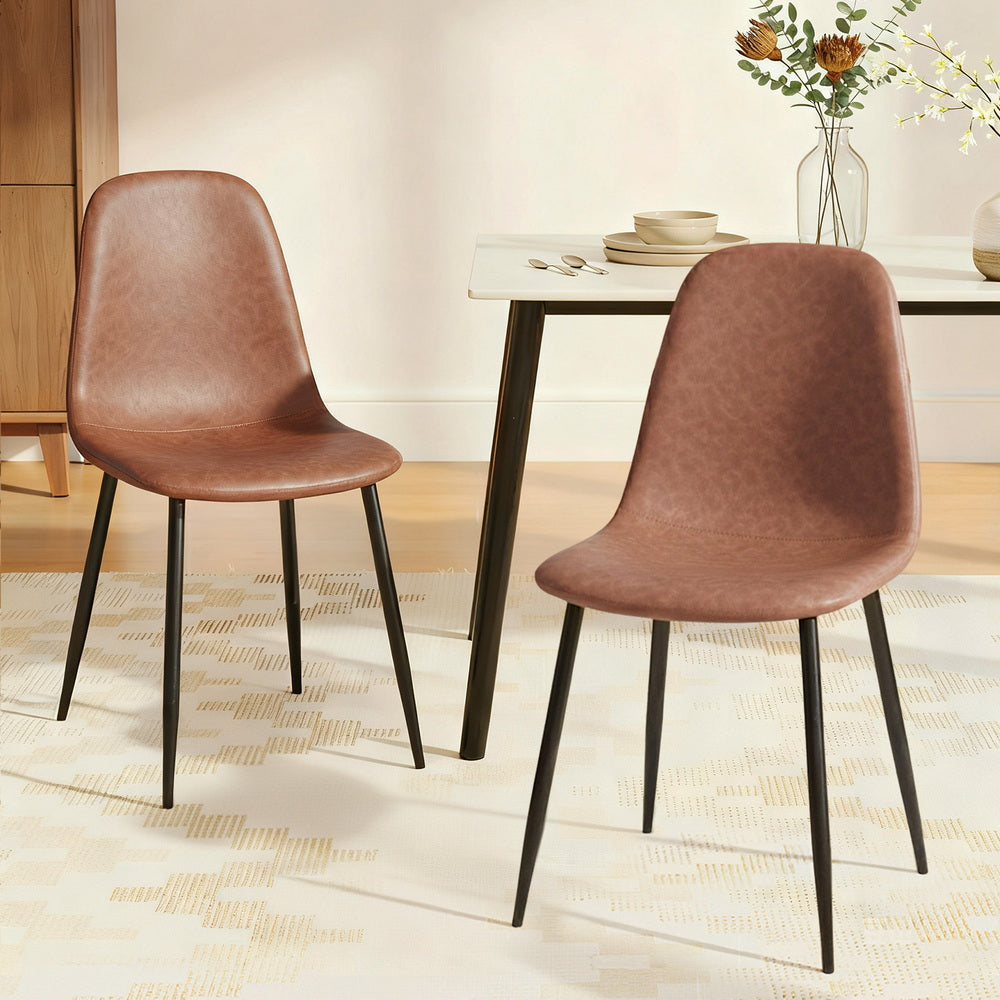Sebastian (Set of 2) PU Leather Retro Dining Chairs - Brown