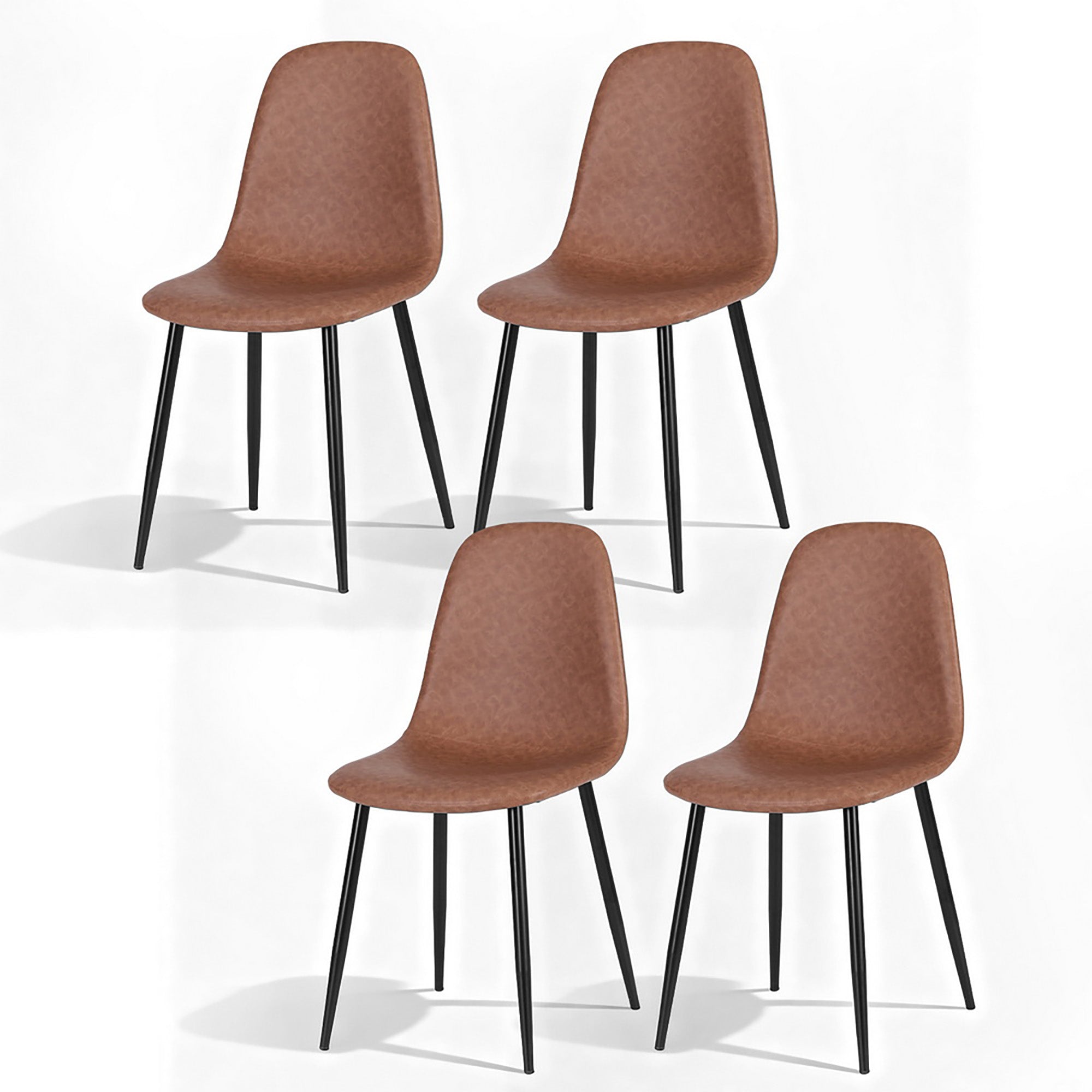 Sebastian (Set of 4) PU Leather Retro Dining Chairs - Brown