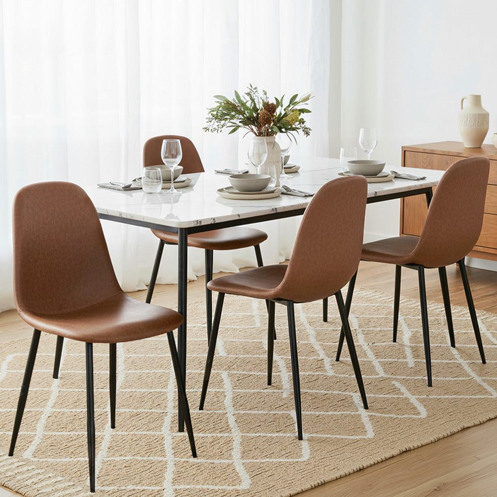 Sebastian (Set of 4) PU Leather Retro Dining Chairs - Brown