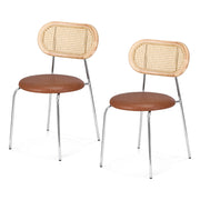Savona (Set of 2) PU Leather Rattan Dining Chairs - Brown