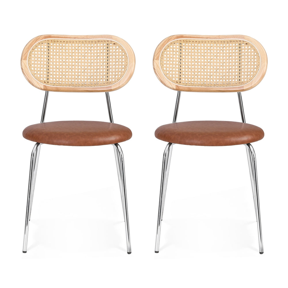 Savona (Set of 2) PU Leather Rattan Dining Chairs - Brown
