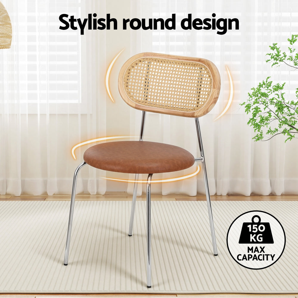 Savona (Set of 2) PU Leather Rattan Dining Chairs - Brown