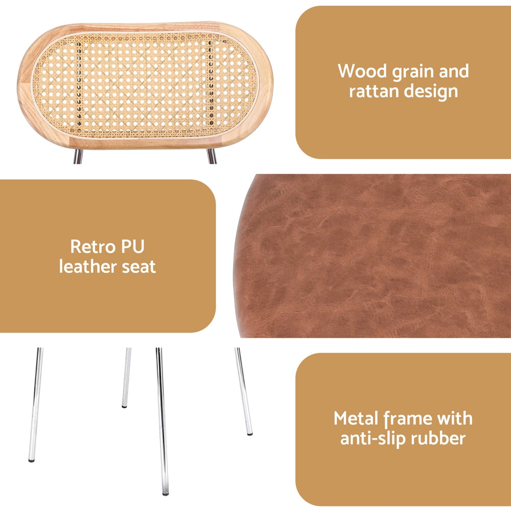 Savona (Set of 2) PU Leather Rattan Dining Chairs - Brown