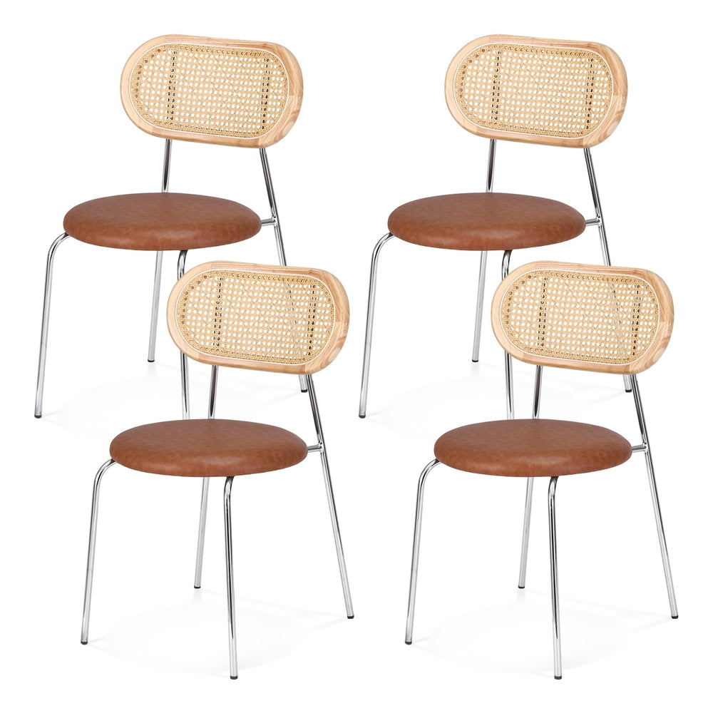 Savona (Set of 4) PU Leather Rattan Dining Chairs - Brown
