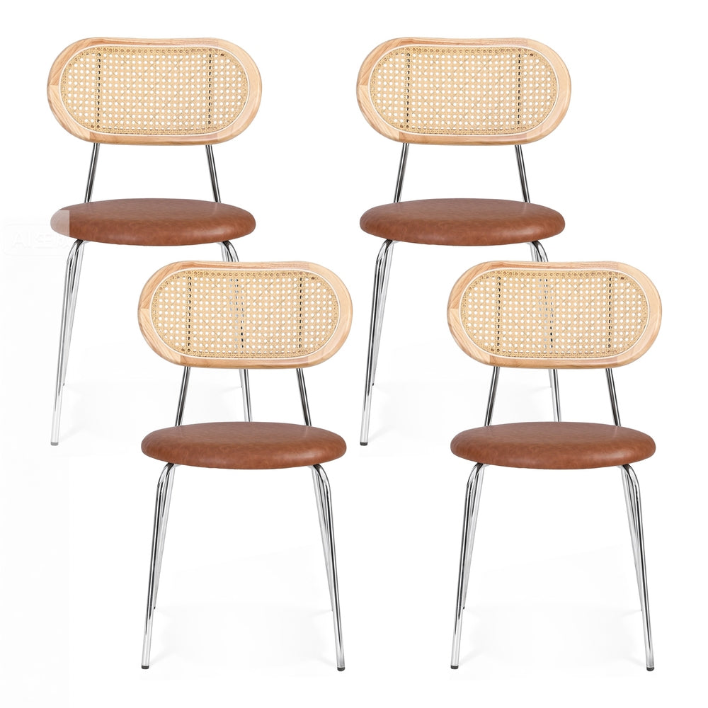 Savona (Set of 4) PU Leather Rattan Dining Chairs - Brown