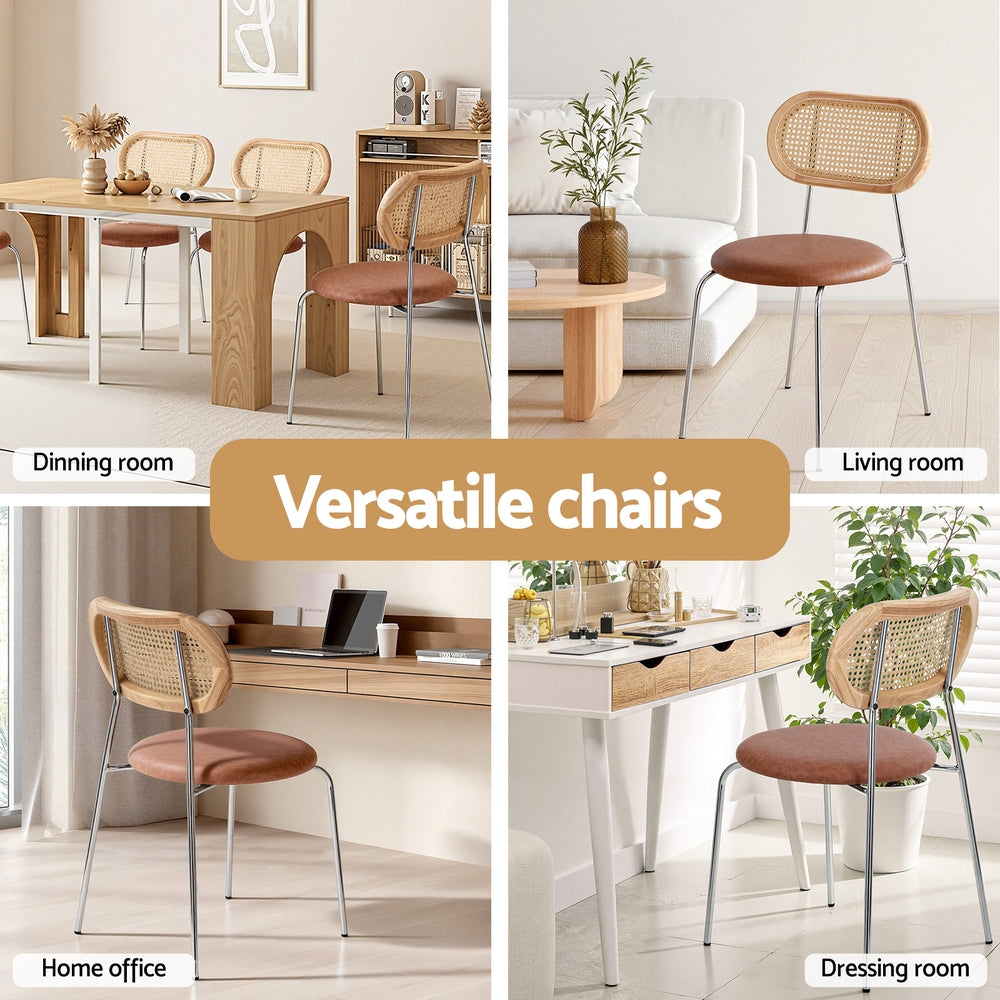 Savona (Set of 4) PU Leather Rattan Dining Chairs - Brown