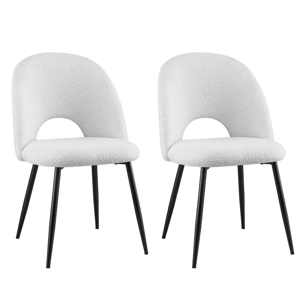 Set of 2 Sherpa Fabric Dining Chairs - White - Homecoze