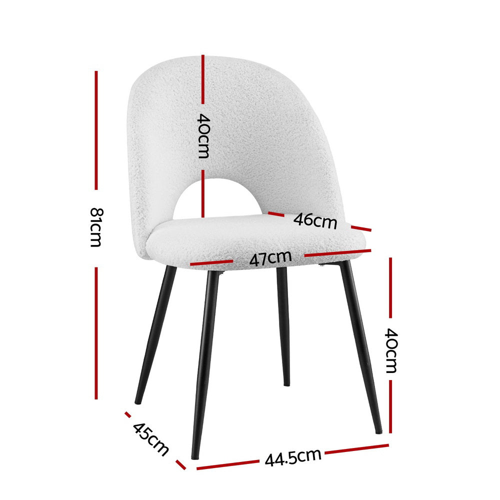 Set of 2 Sherpa Fabric Dining Chairs - White - Homecoze