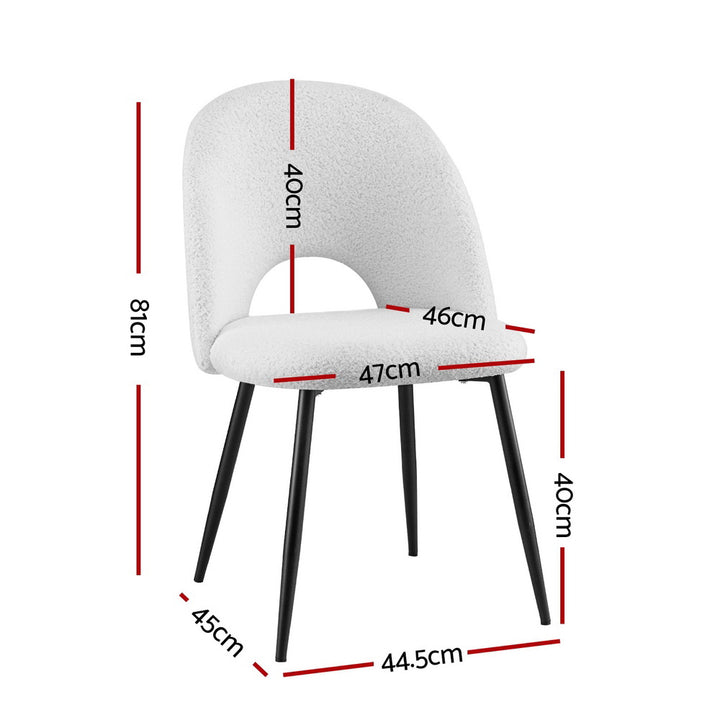 Set of 2 Sherpa Fabric Dining Chairs - White - Homecoze