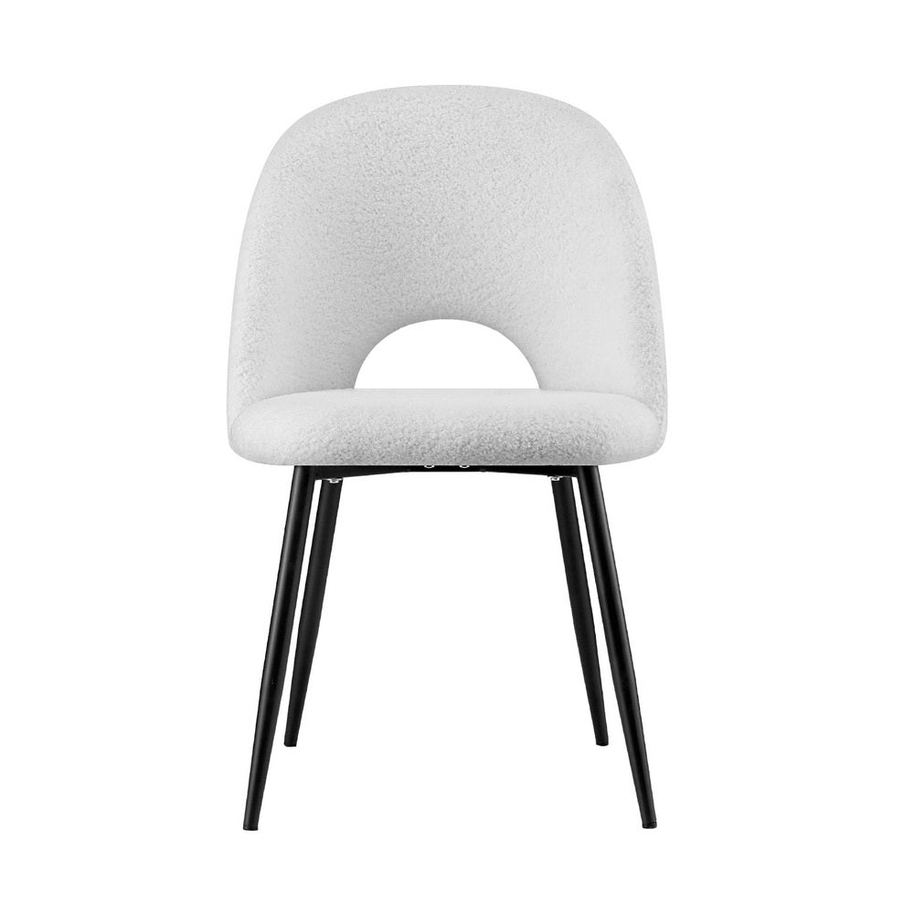 Set of 2 Sherpa Fabric Dining Chairs - White - Homecoze
