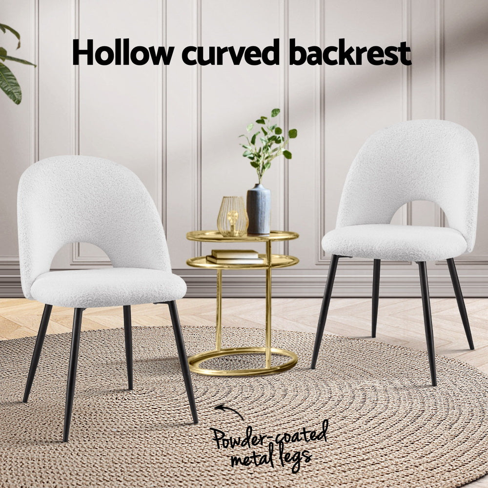Set of 2 Sherpa Fabric Dining Chairs - White - Homecoze
