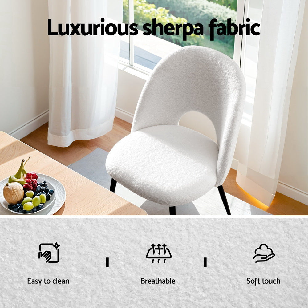 Set of 2 Sherpa Fabric Dining Chairs - White - Homecoze