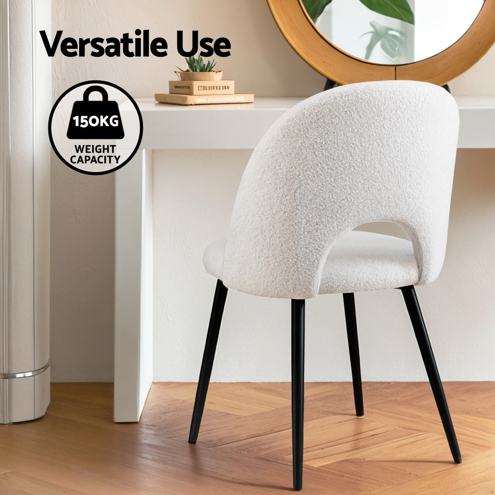 Set of 2 Sherpa Fabric Dining Chairs - White - Homecoze